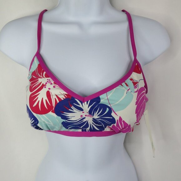 Carve Designs Hawaiian Print Swimsuit Top Size XL Pink Purple Aqua Racer Back - Picture 1 of 9